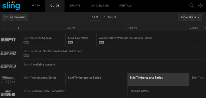 sling tv guide