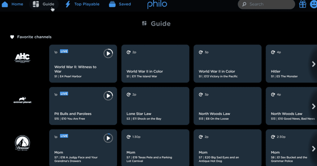 Philo live guide