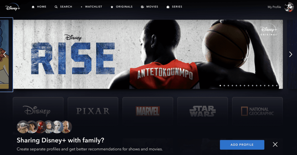 Disney+ home page