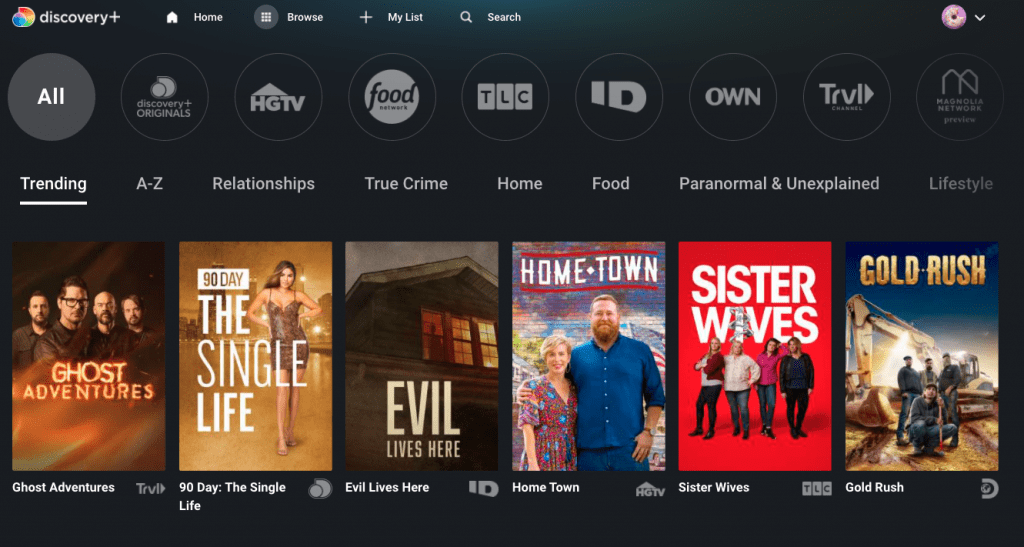 discovery plus categories