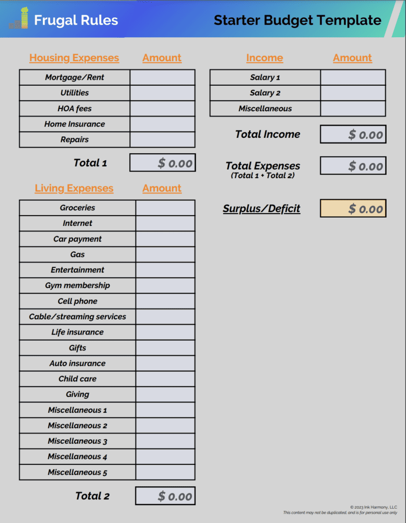 monthly budget template