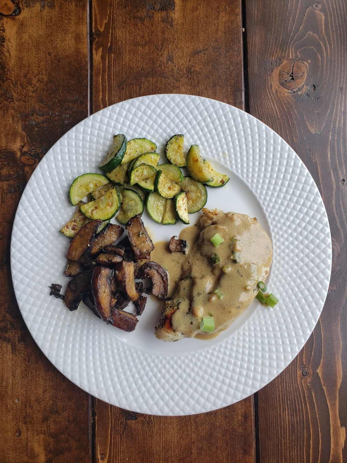 Creamy Dijon Chicken with Zucchini and Mushrooms (substituted for the potatoes)