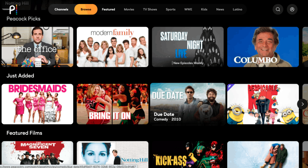 Peacock Movies 2025 Listings