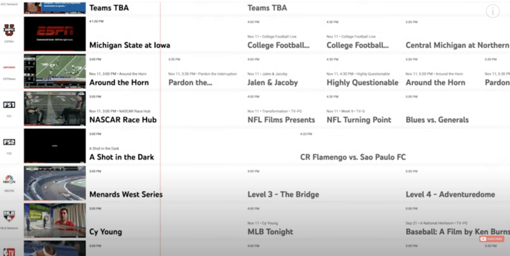 YouTubeTV guide