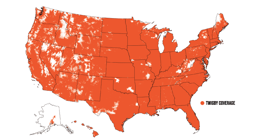 Twigby coverage map