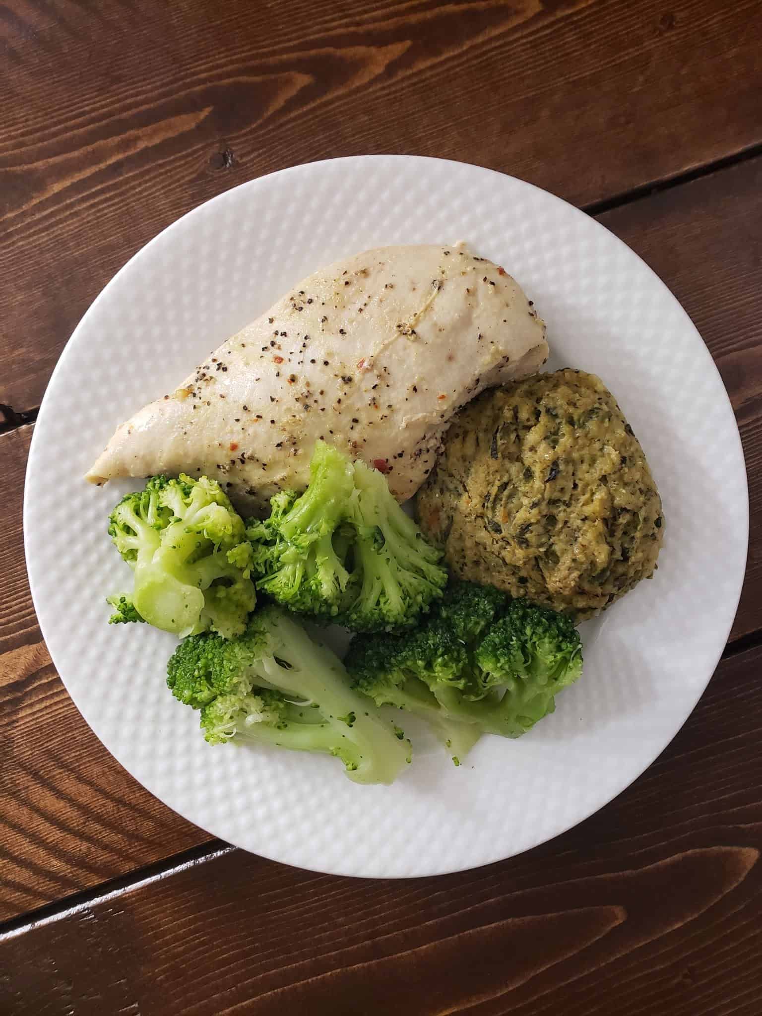 Lemon Herb Chicken, Broccoli, Zucchini Timbale