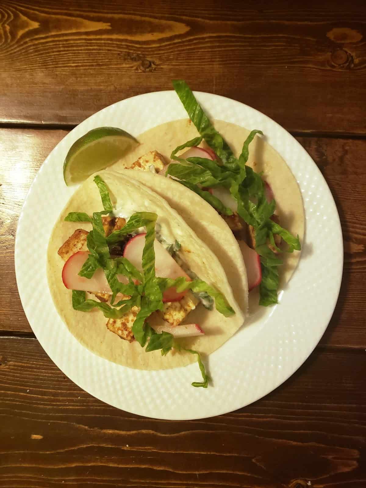 Chipotle Tofu Tacos with Radish Escabeche and Cilantro Crema