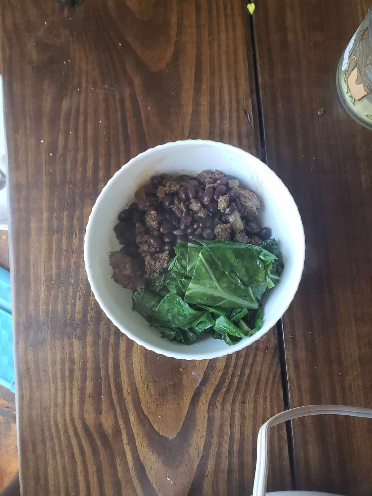 Brazilian Stewed Beef Feijoada with Collard Greens and Rice