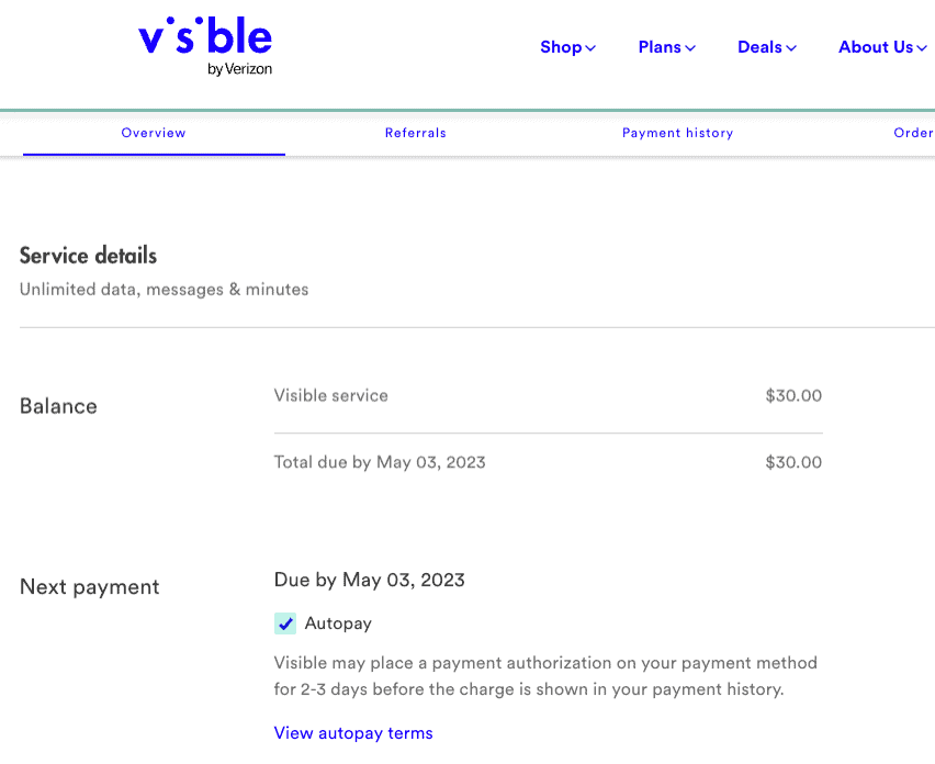 Visible monthly bill