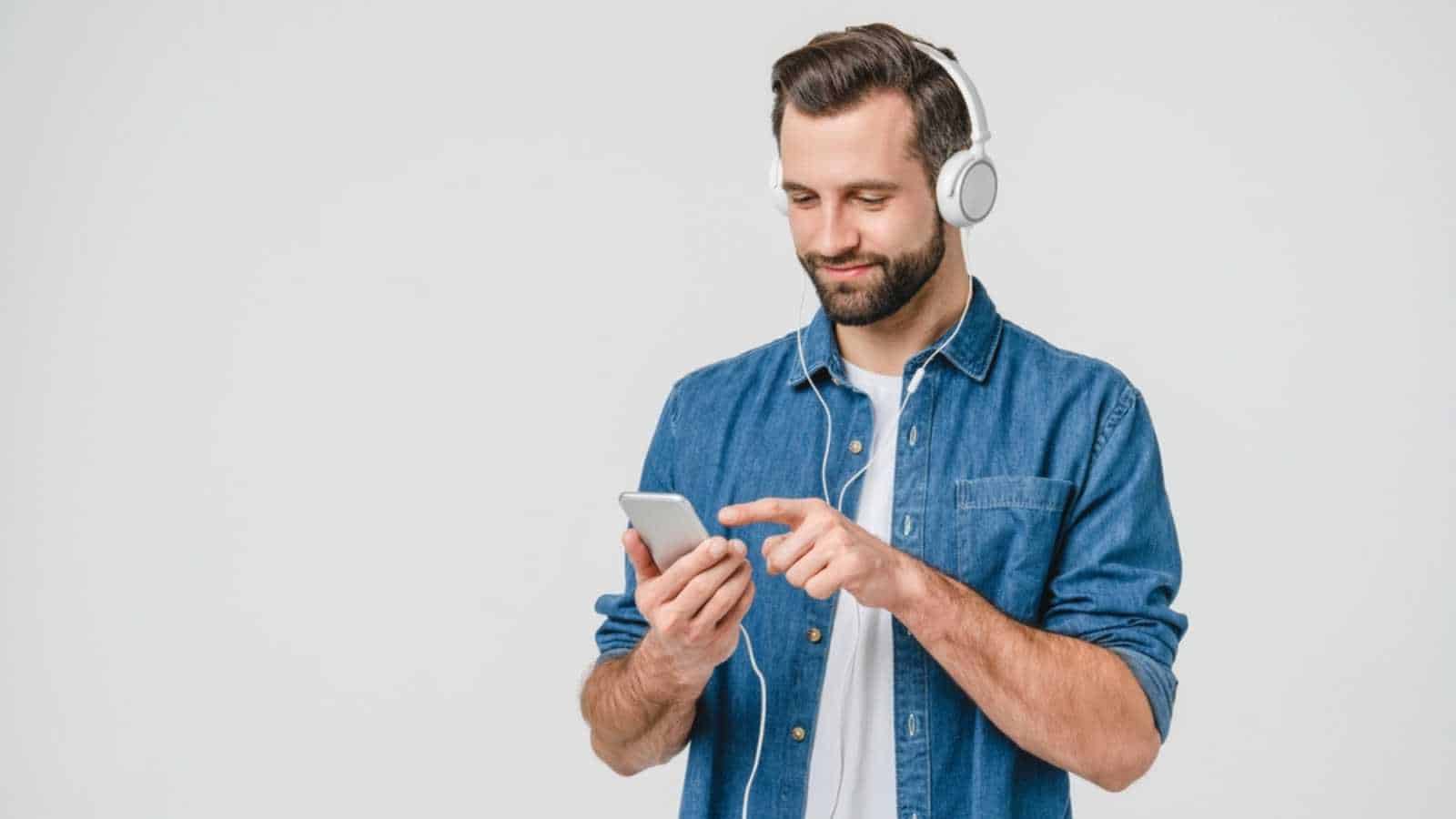 Man listening to podcast