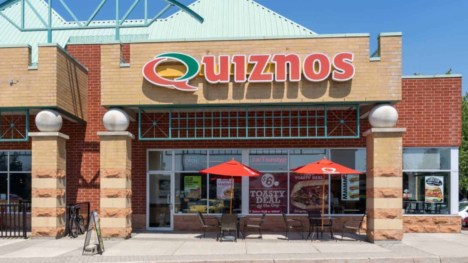 Oakville, ON, Canada - July 22, 2022: A Quiznos restaurant is shown in Oakville, ON, Canada. Quiznos is an American franchised fast-food restaurant.