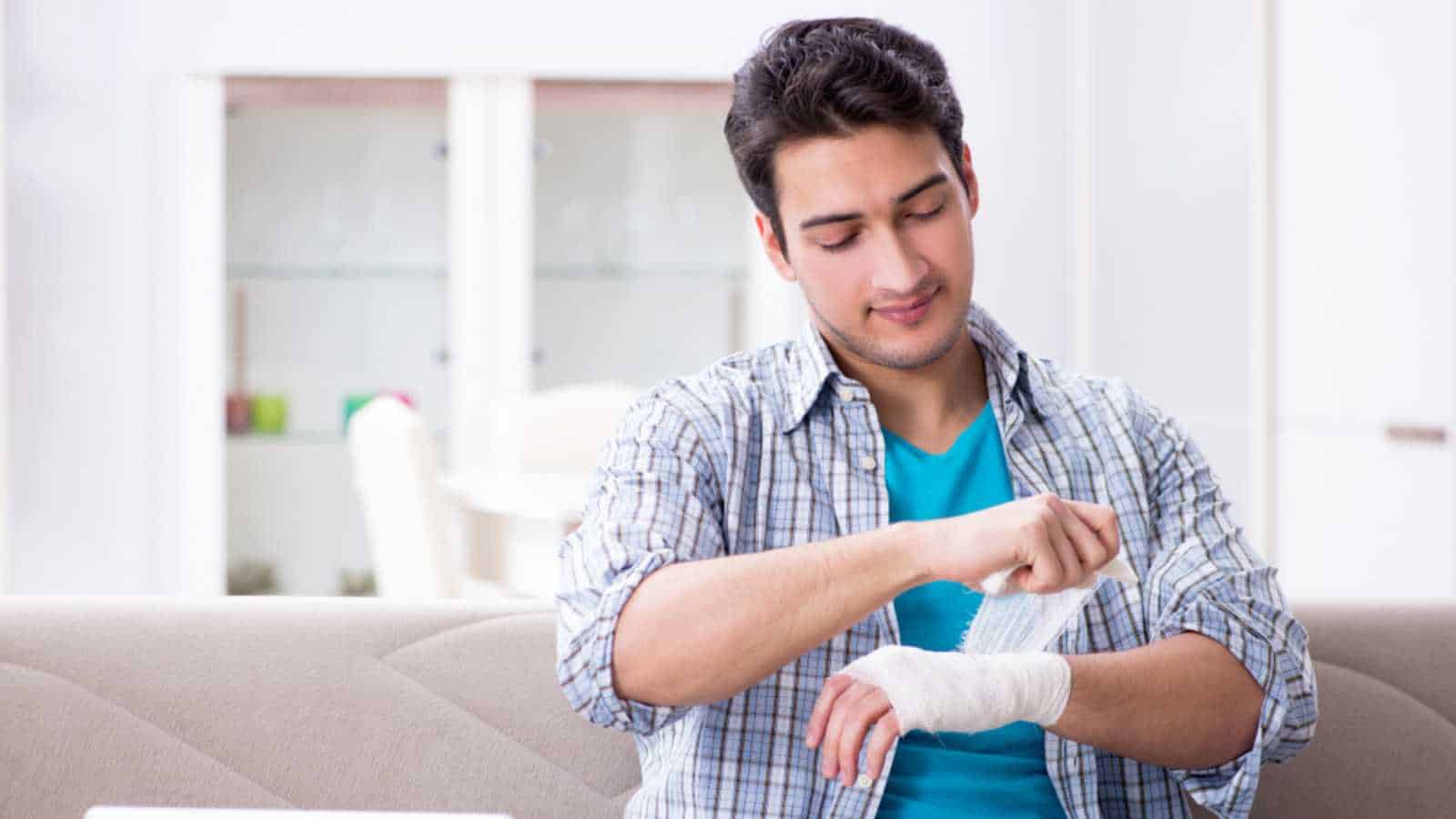 Bandage in hand