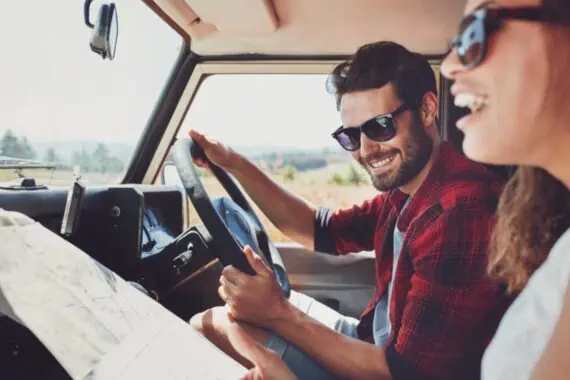 Couples traveling in car