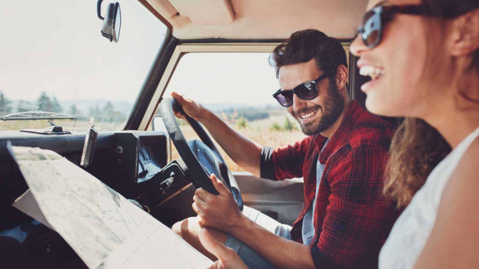 Couples traveling in car