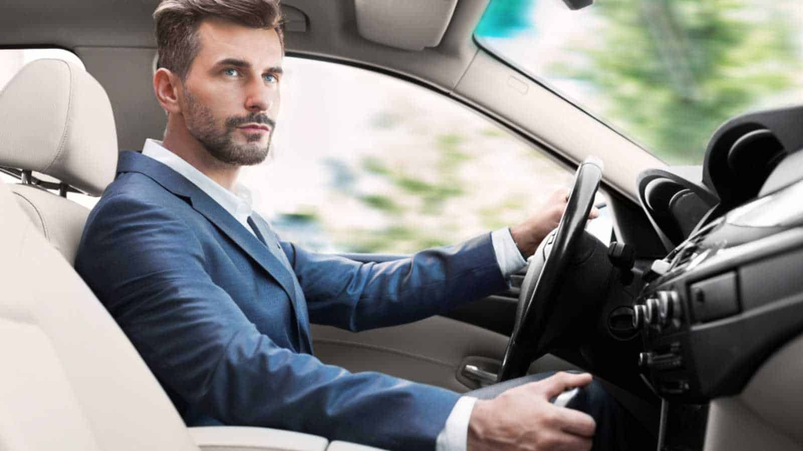 Man driving car