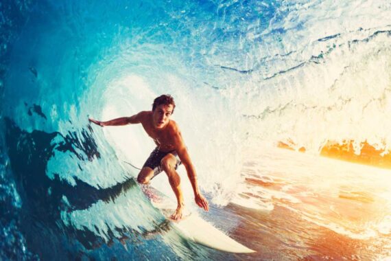 Surfer on Blue Ocean Wave