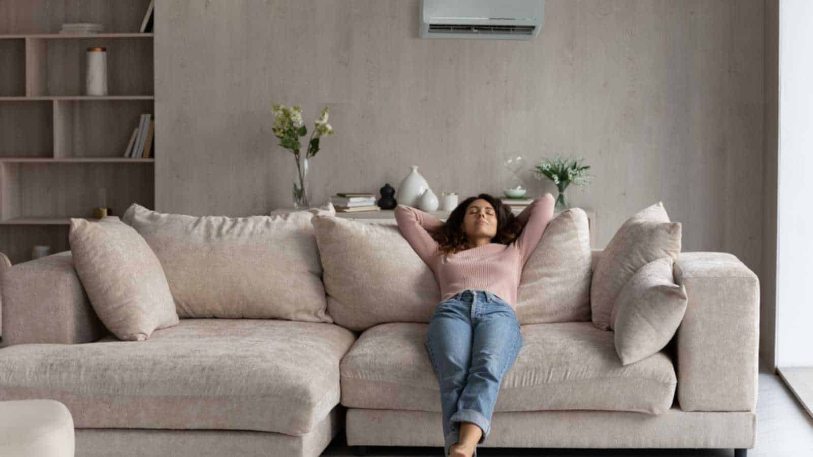 Woman lying in furniture