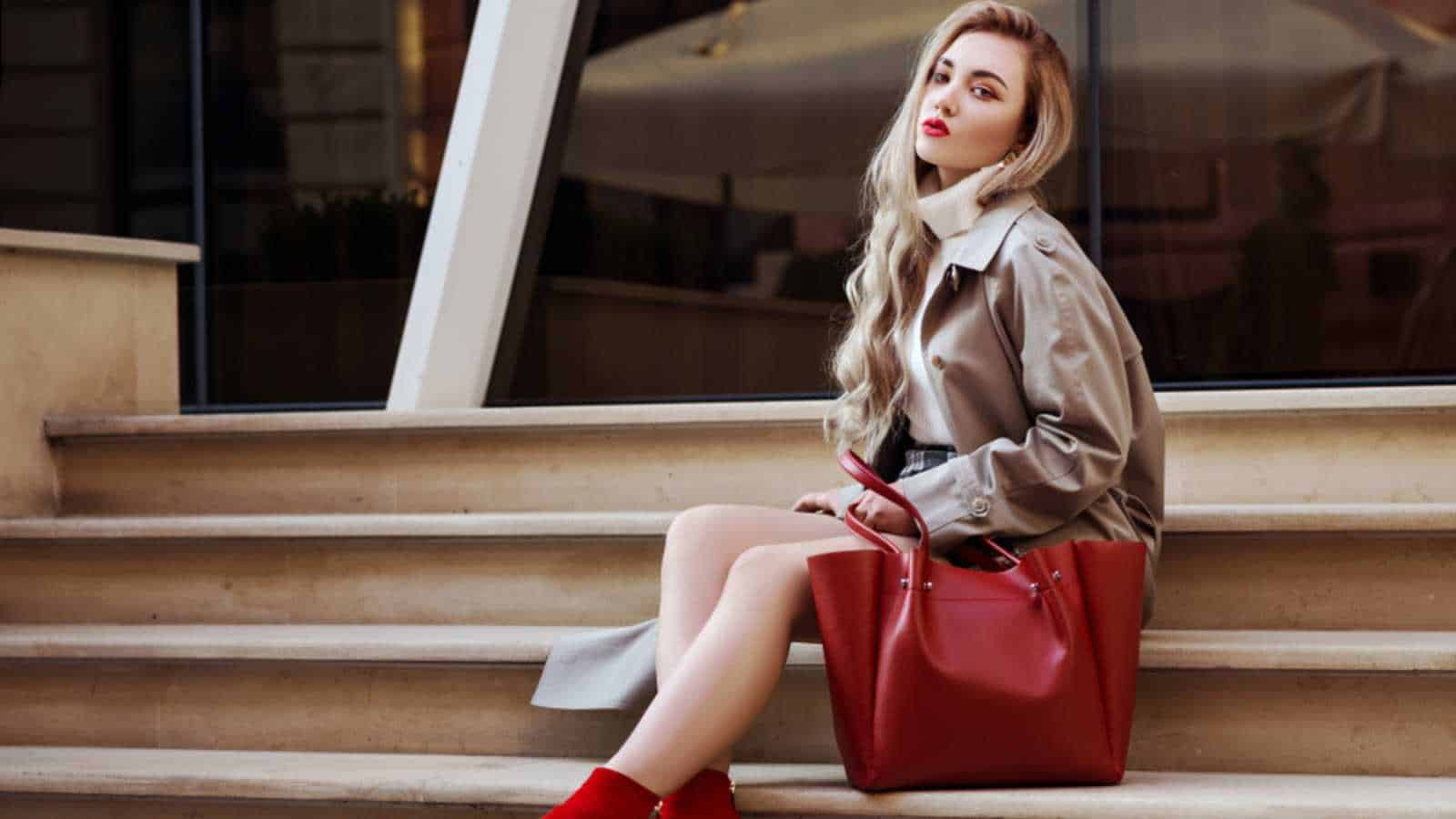 Woman with Faux Leather handbag