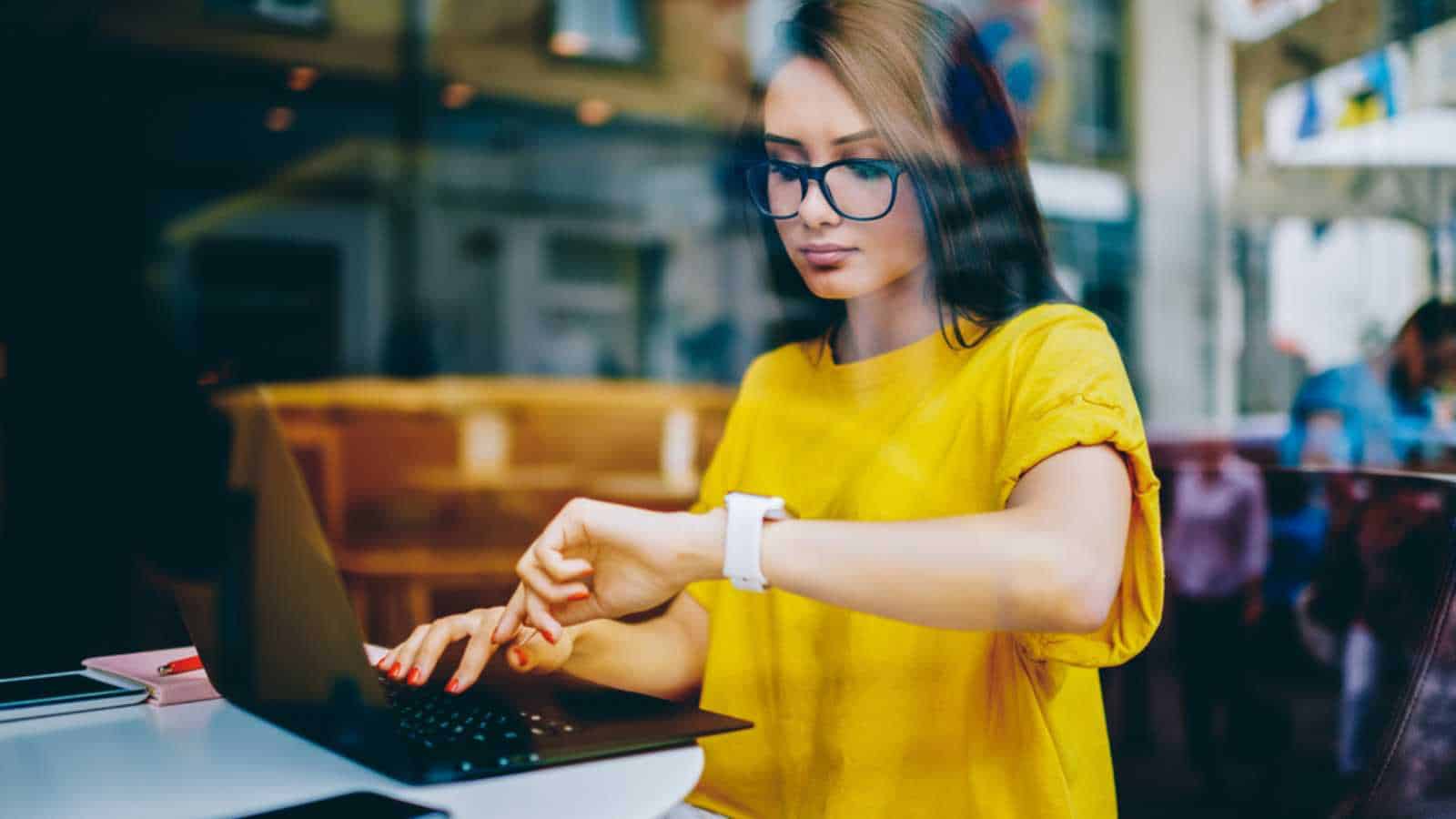 Woman working seeing time