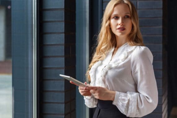 Confident looking woman in office