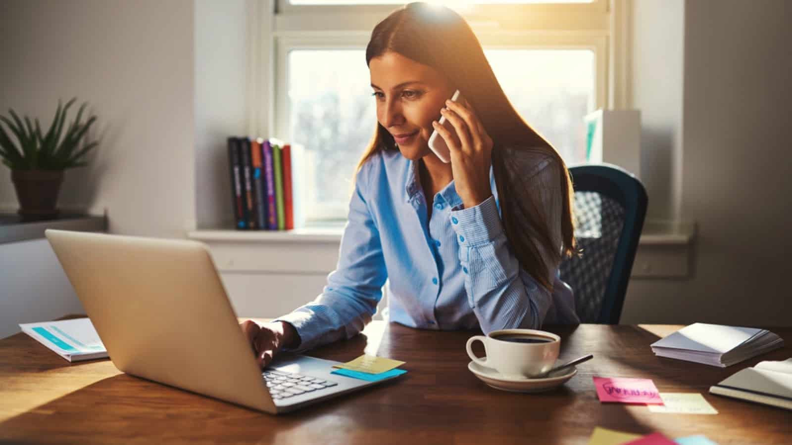 Woman talking to airlines in mobile