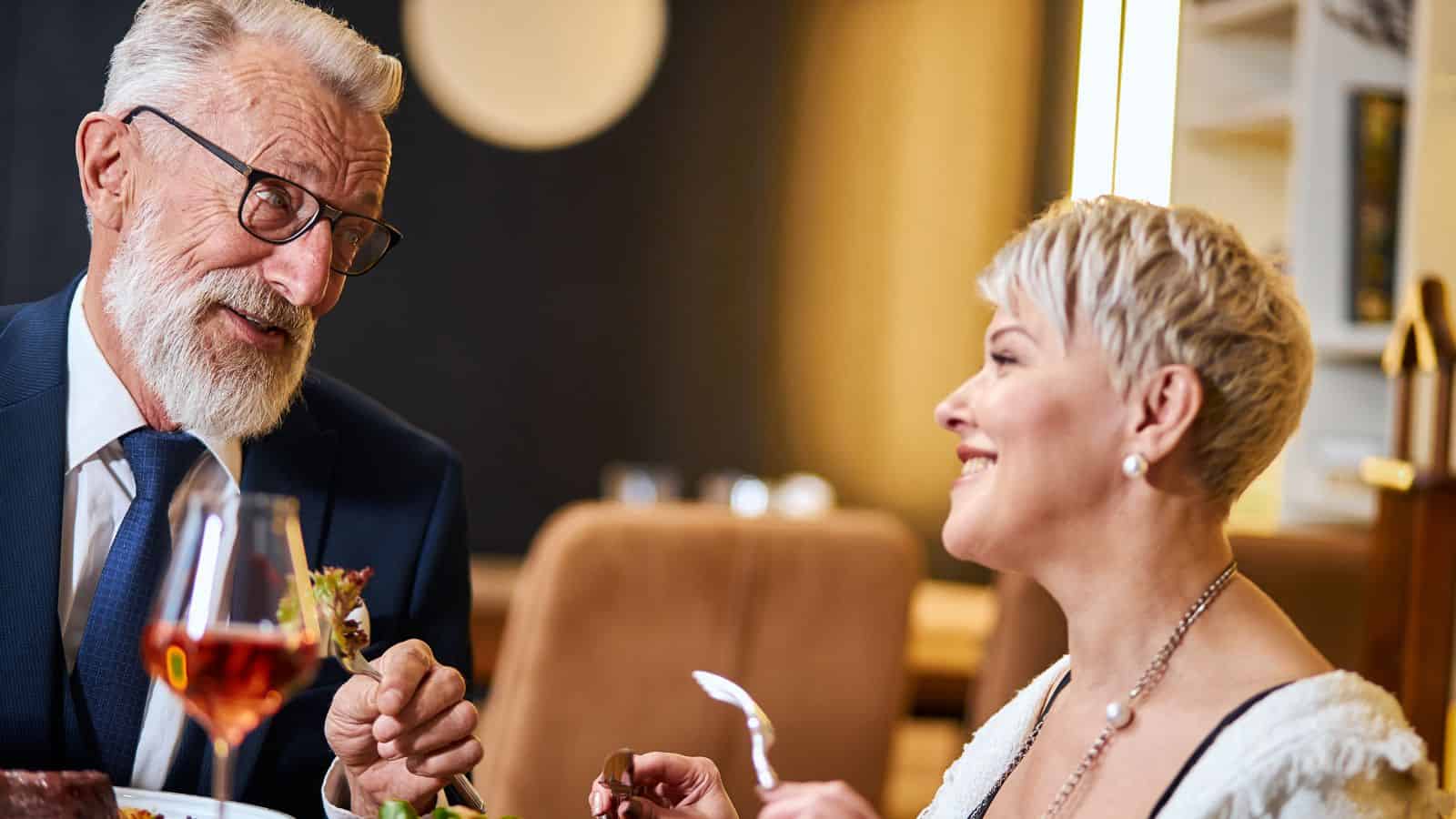 couple eating out at restaurant