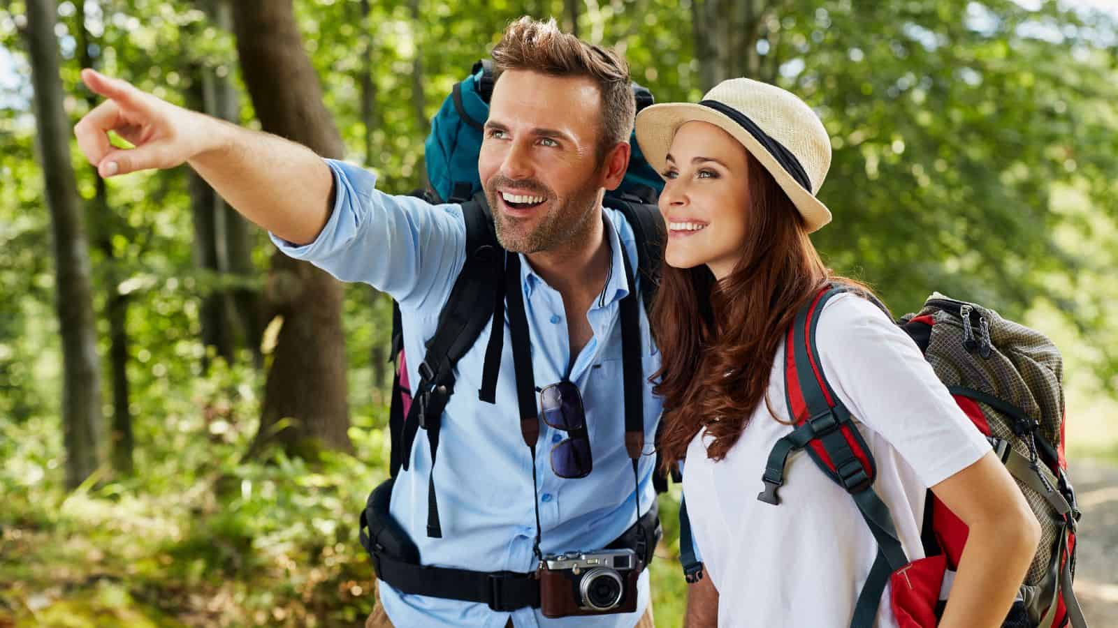 couple hiking in the woods